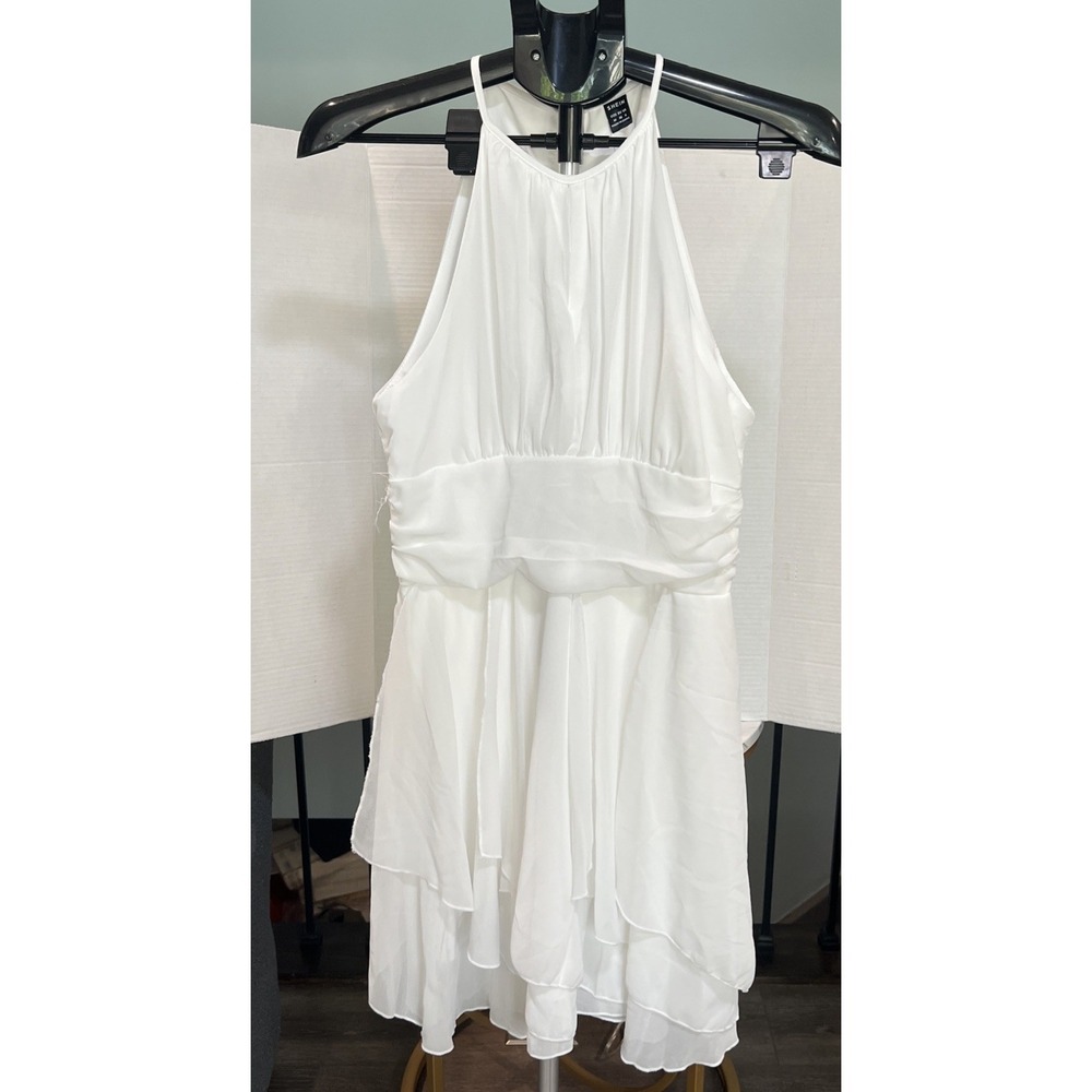 SHEIN‎ VCAY Solid Ruched Waist Halter Neck Dress White Graduation Dress Size M